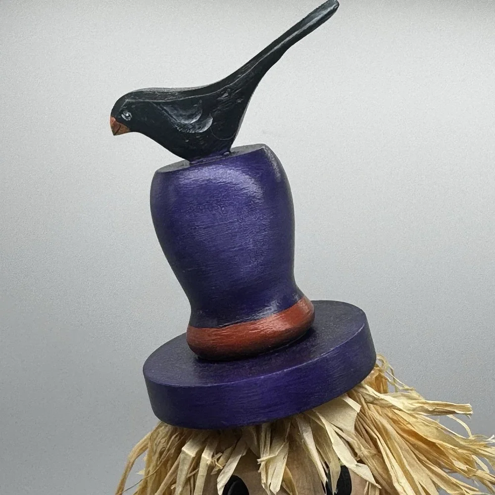 Halloween Scarecrow Crow Zone Figure Hand Painted Wood Articulated Arms Vtg Sign